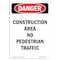 Signmission OSHA Danger, Portrait Construction Area No Pedestrian, 5in X 3.5in Decal, 3.5" W, 5" L, Portrait OS-DS-D-35-V-1982 - alternate 1